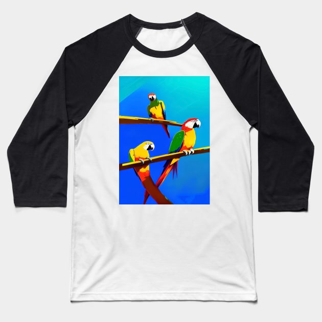 3 BEAUTIFUL PARROTS BLUE AND PURPLE  BACKGROUND Baseball T-Shirt by sailorsam1805